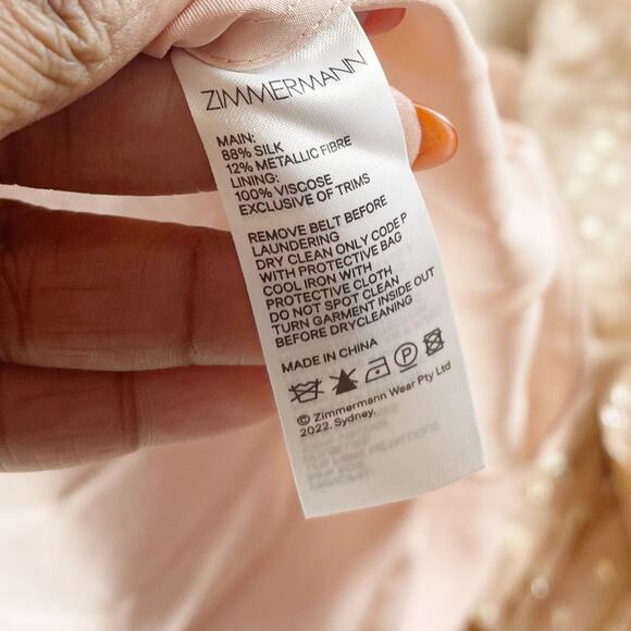 Zimmermann‎ Women's Sleeveless Tie Neck Metallic Gold and Pink Dress Size 10 - Picture 6 of 6